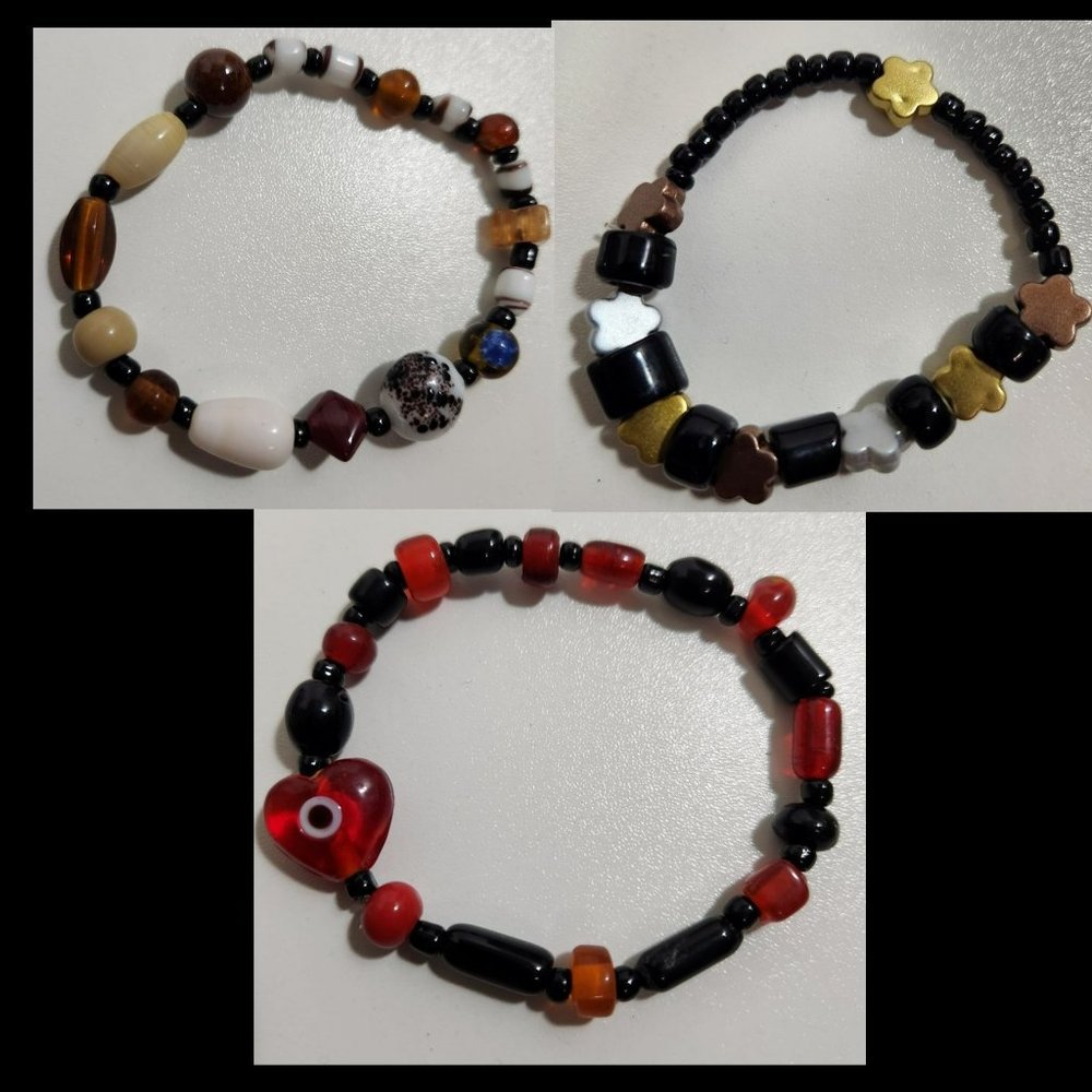 Bracelets Black Red Brown Lot of 3